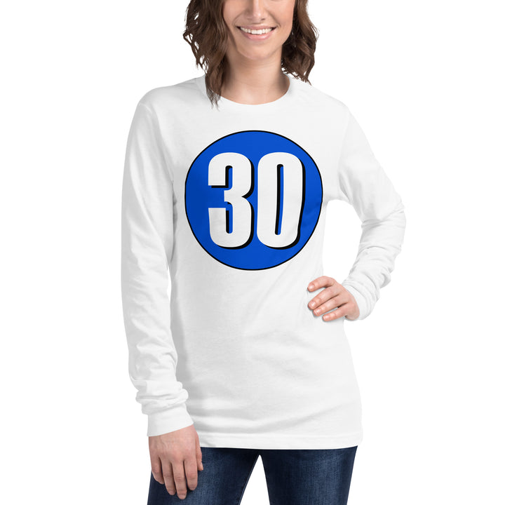 Unisex Long Sleeve Tee: White on Periwinkle 30