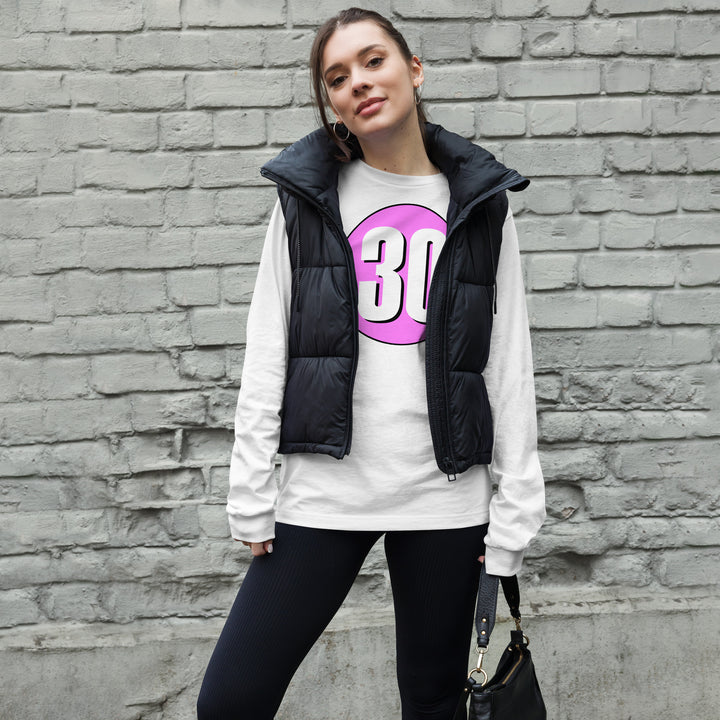 Unisex Long Sleeve Tee: White on Pink 30