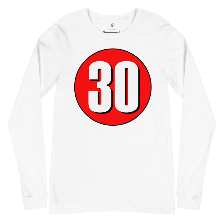 Unisex Long Sleeve Tee: White on Red 30