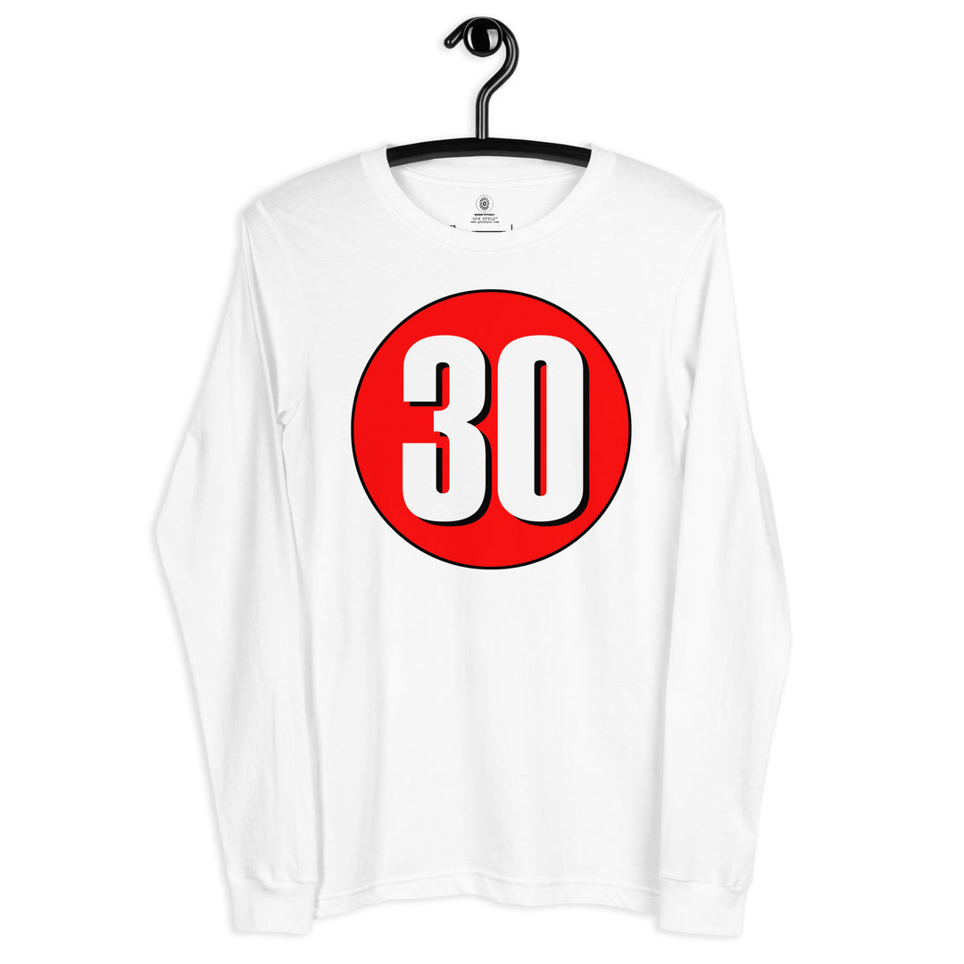 Unisex Long Sleeve Tee: White on Red 30