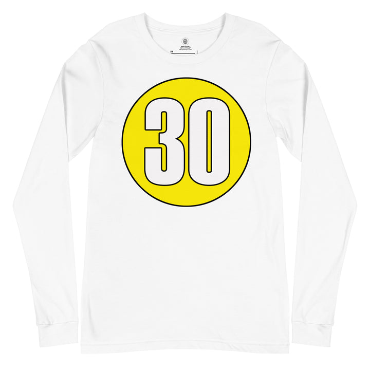 Unisex Long Sleeve Tee: White on Yellow 30