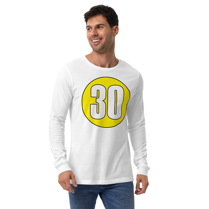 Unisex Long Sleeve Tee: White on Yellow 30