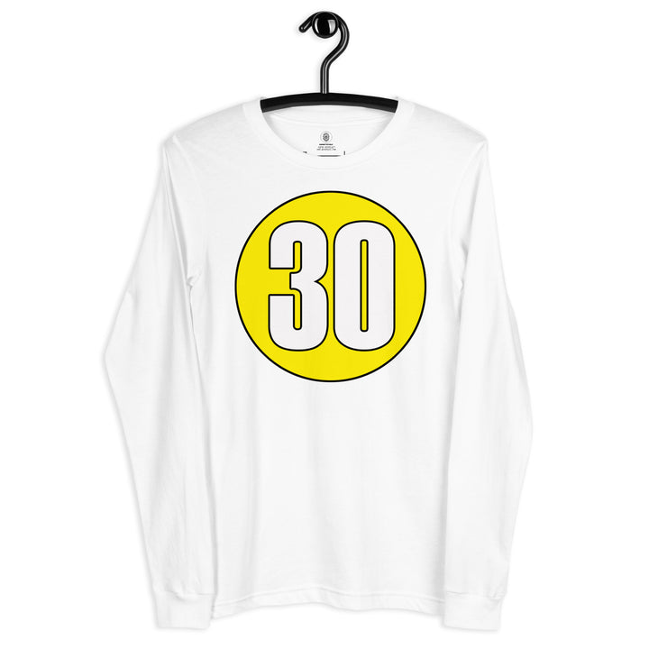 Unisex Long Sleeve Tee: White on Yellow 30