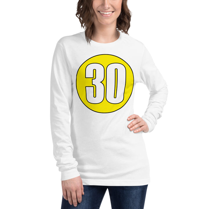 Unisex Long Sleeve Tee: White on Yellow 30