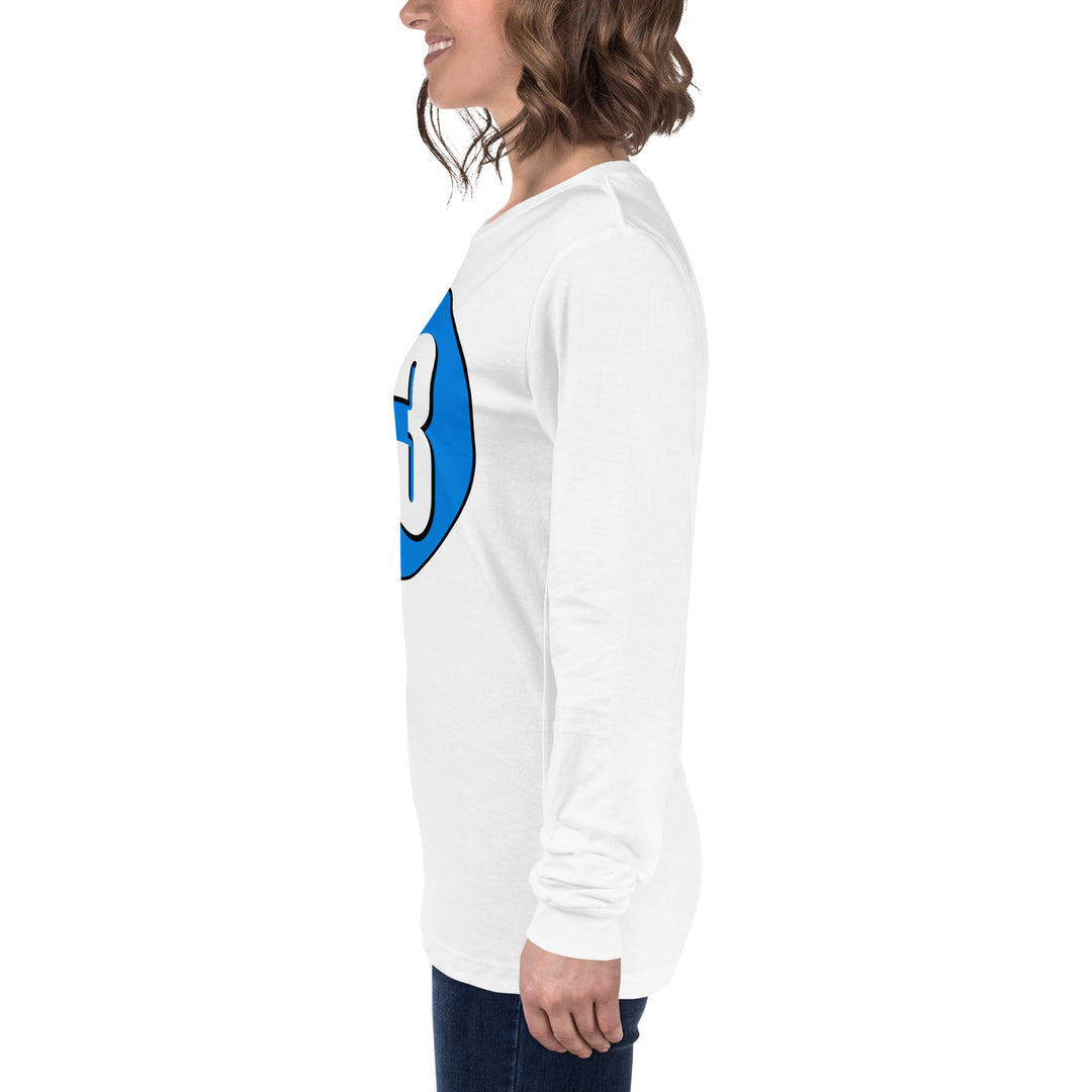 Unisex Long Sleeve Tee: White on Blue 03