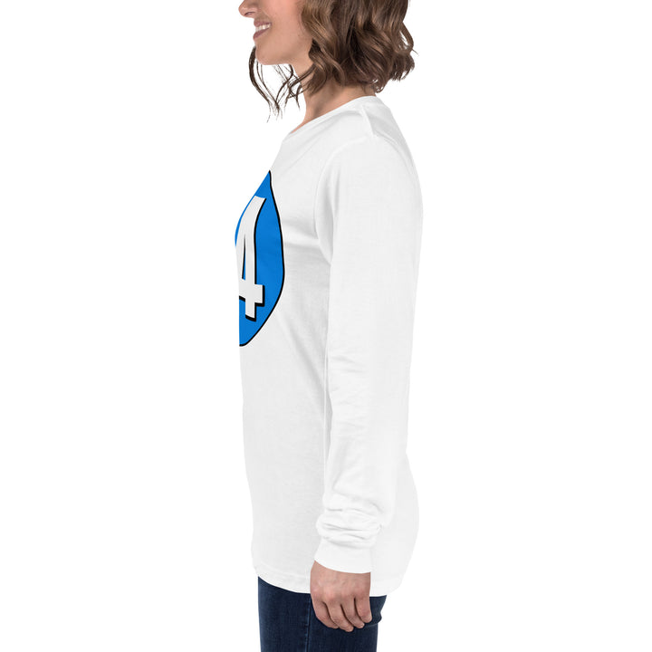 Unisex Long Sleeve Tee: White on Blue 04