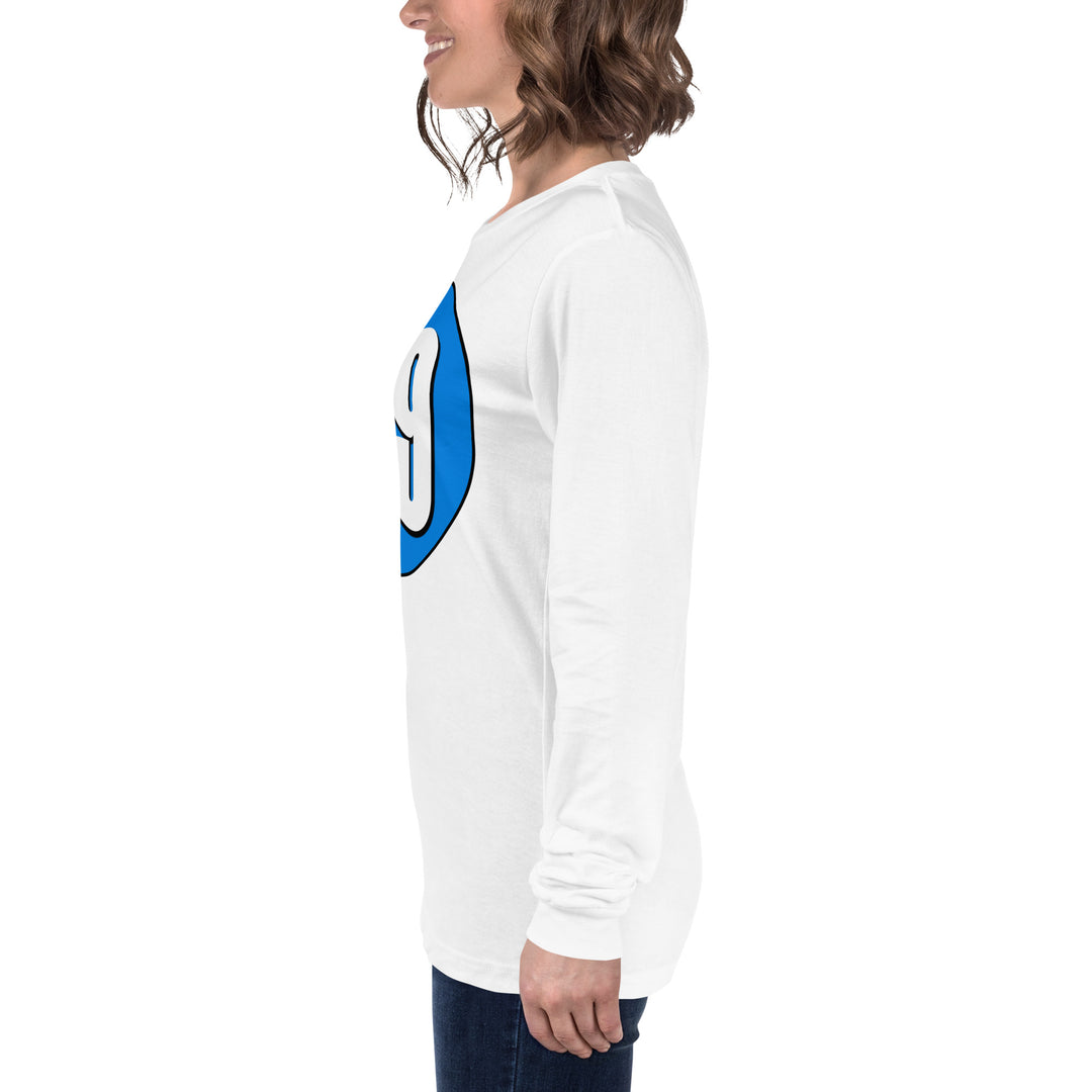 Unisex Long Sleeve Tee: White on Blue 09