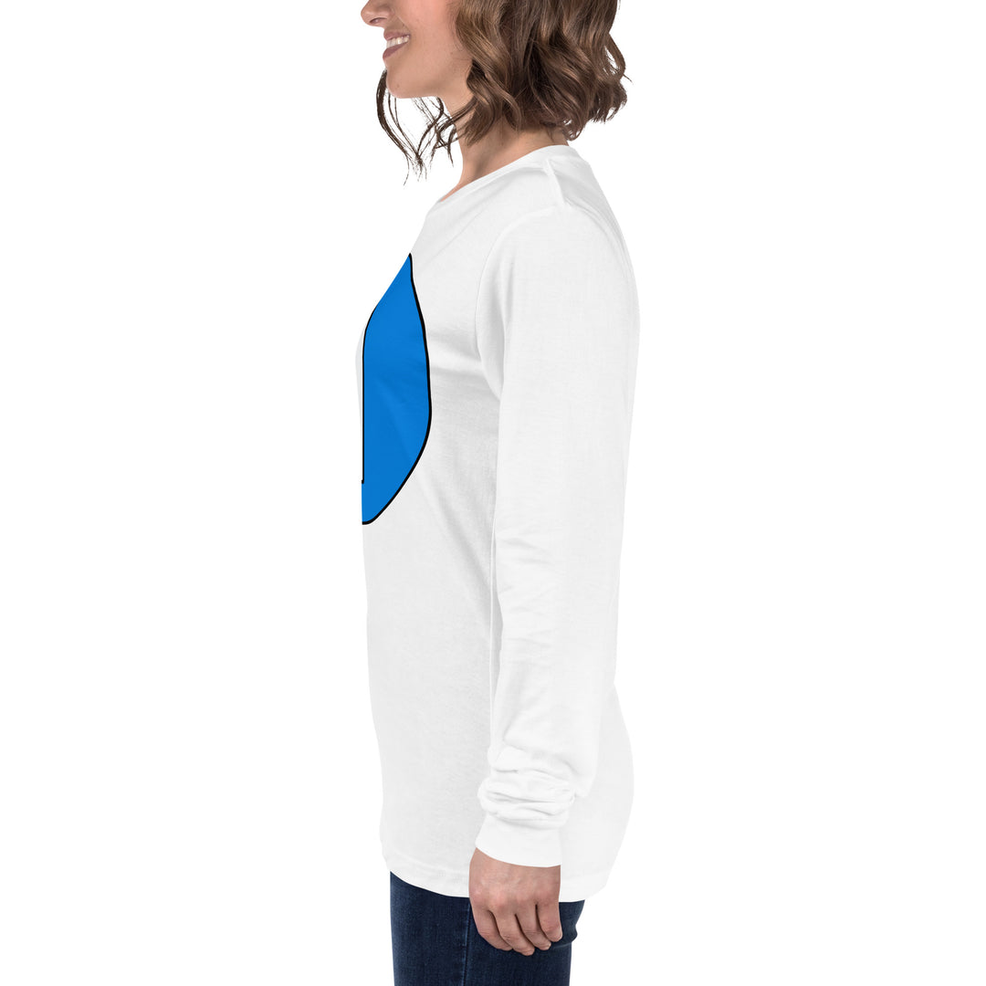 Unisex Long Sleeve Tee: White on Blue 1