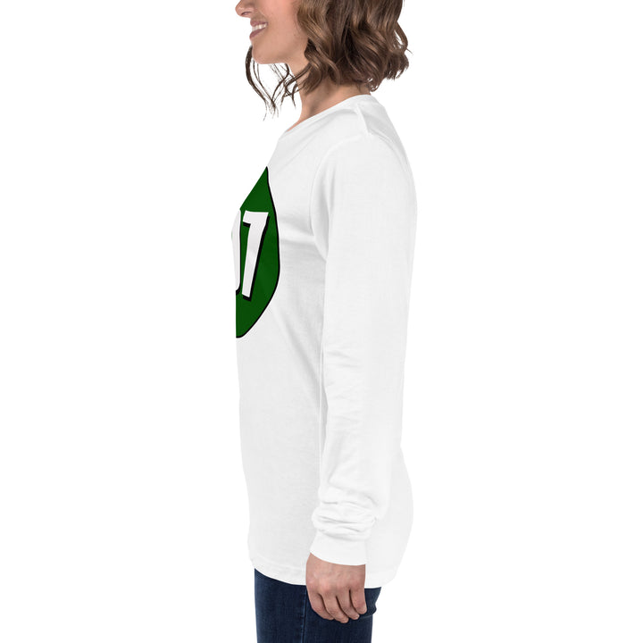 Unisex Long Sleeve Tee: White on Hunter Green 007