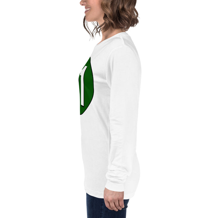 Unisex Long Sleeve Tee: White on Hunter Green 01