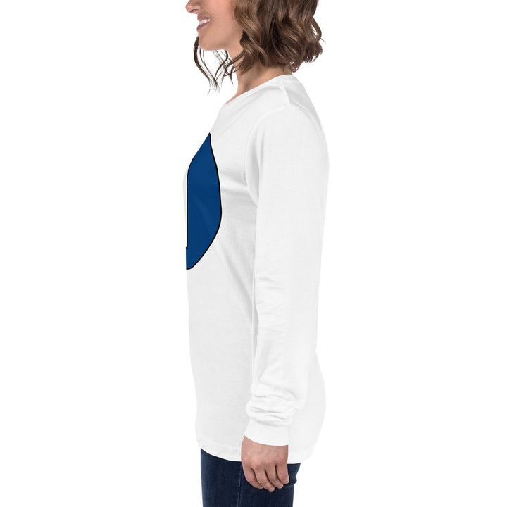 Unisex Long Sleeve Tee: White on Navy Blue 1