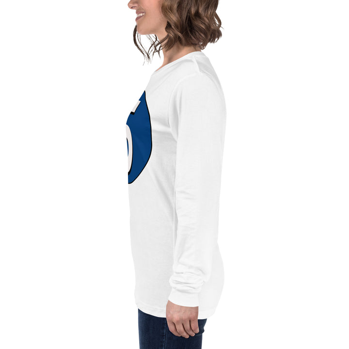 Unisex Long Sleeve Tee: White on Navy Blue 5