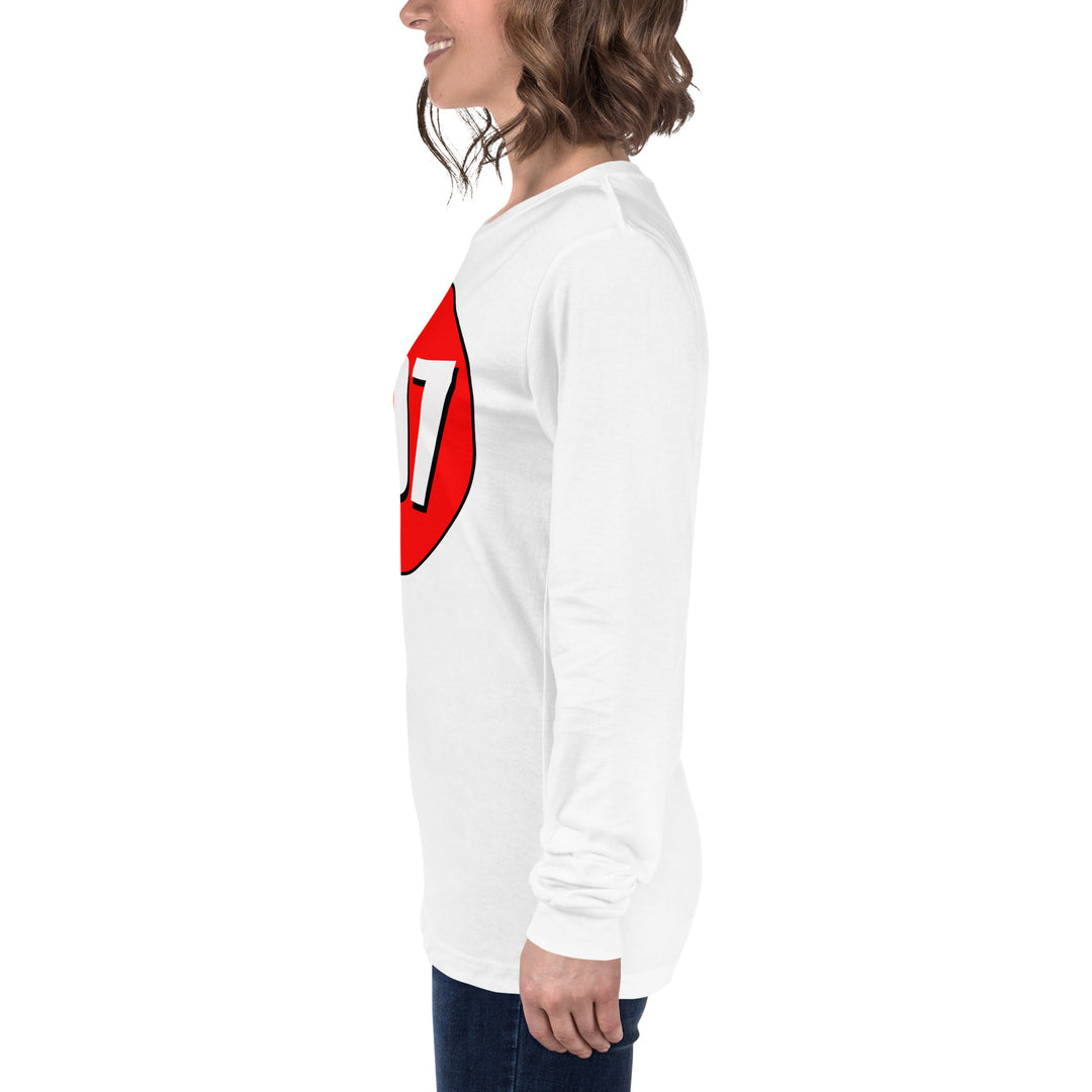 Unisex Long Sleeve Tee: White on Red 007