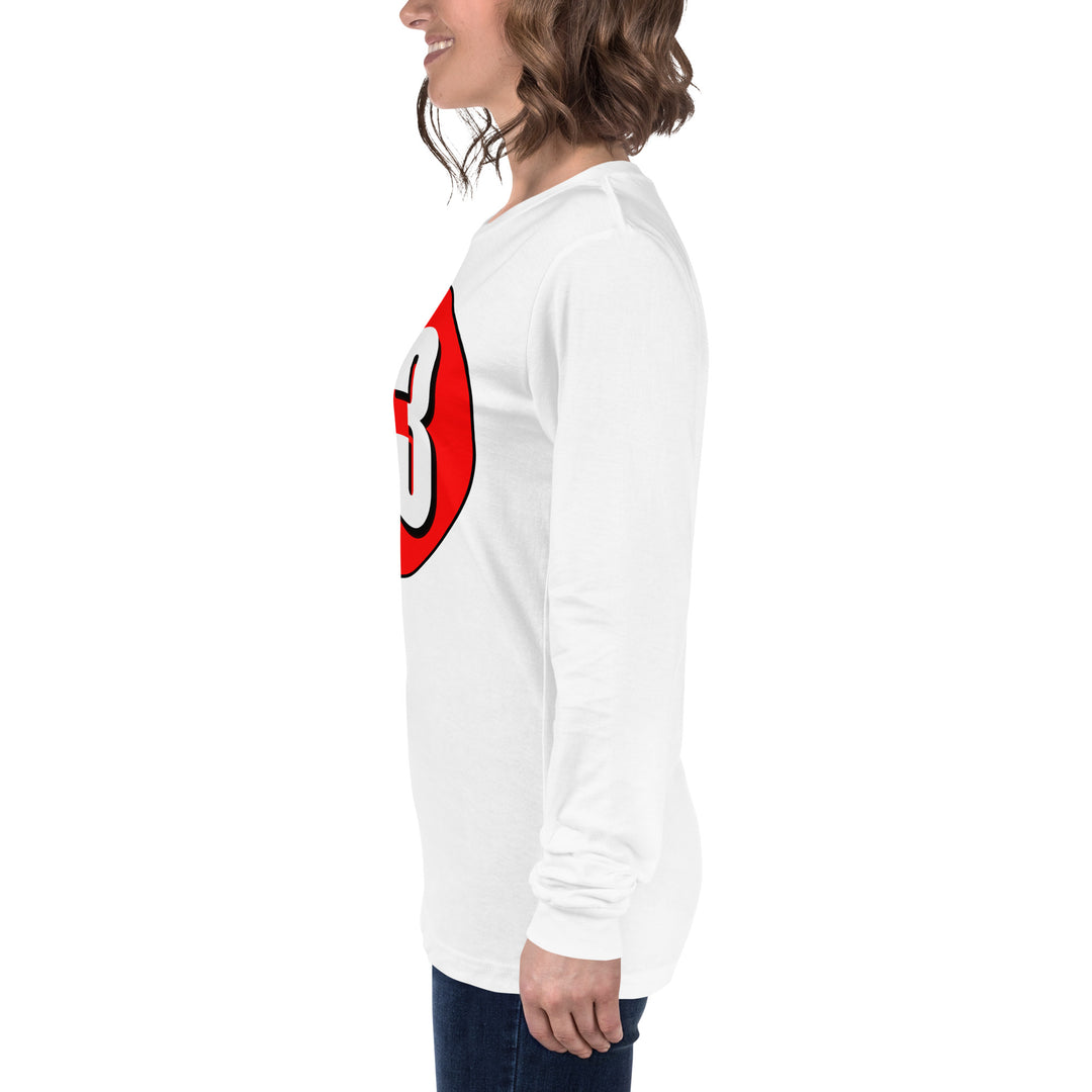 Unisex Long Sleeve Tee: White on Red 03