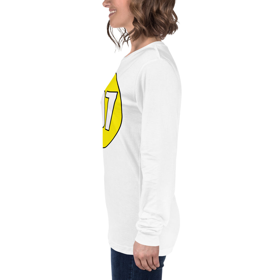 Unisex Long Sleeve Tee: White on Yellow 007