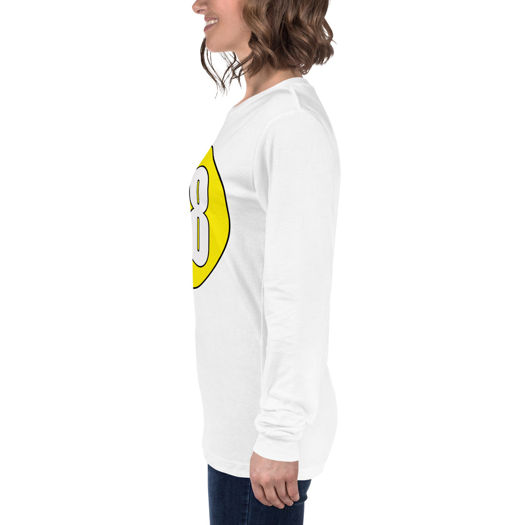 Unisex Long Sleeve Tee: White on Yellow 28