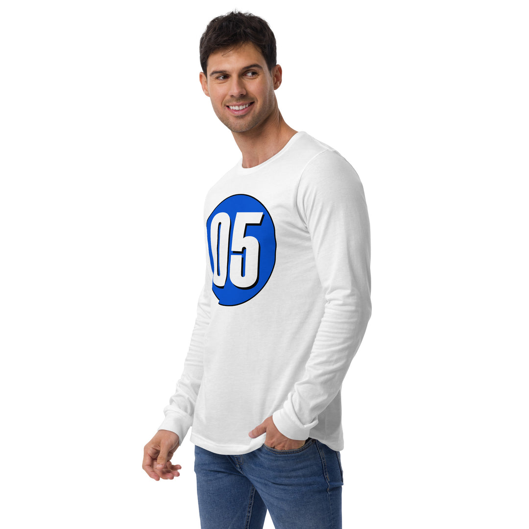 Unisex Long Sleeve Tee: White on Periwinkle 05