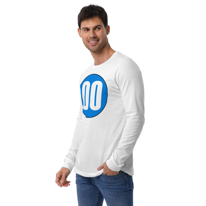 Unisex Long Sleeve Tee: White on Blue 00