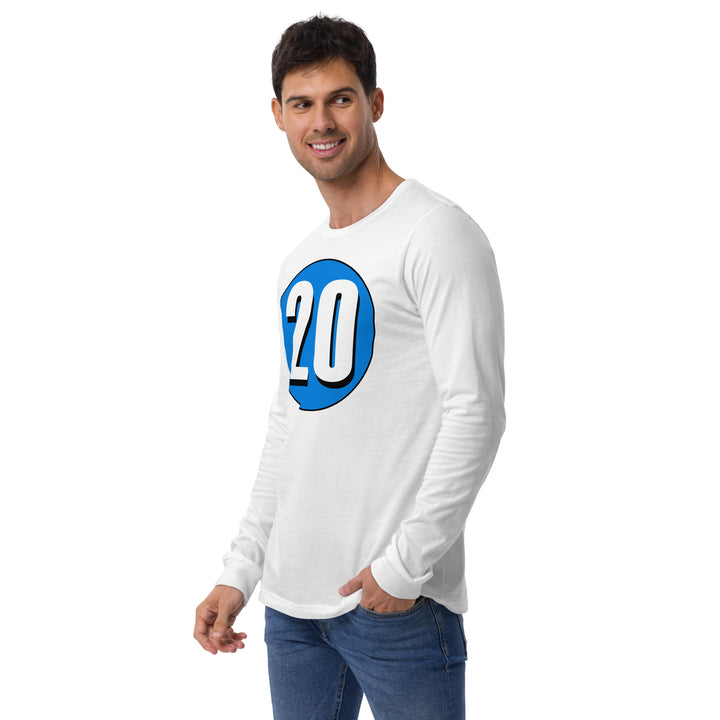 Unisex Long Sleeve Tee: White on Blue 20