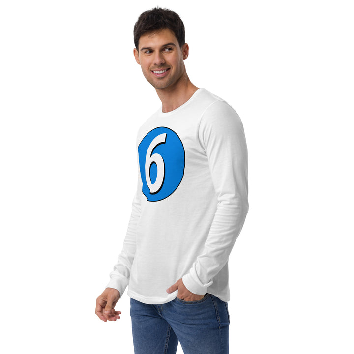 Unisex Long Sleeve Tee: White on Blue 6