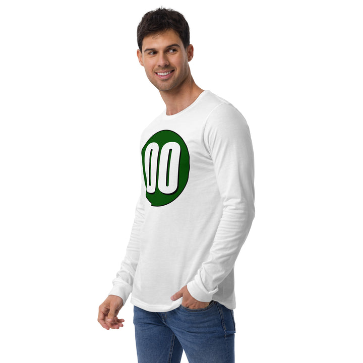 Unisex Long Sleeve Tee: White on Hunter Green 00