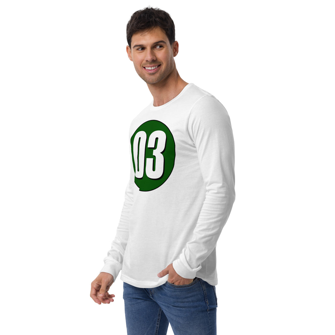 Unisex Long Sleeve Tee: White on Hunter Green 03