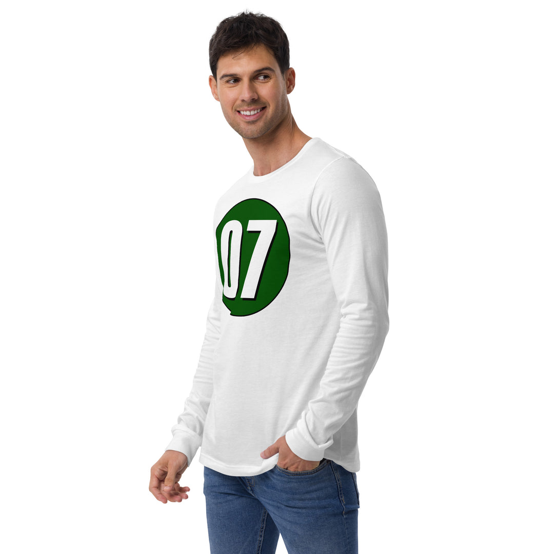 Unisex Long Sleeve Tee: White on Hunter Green 07