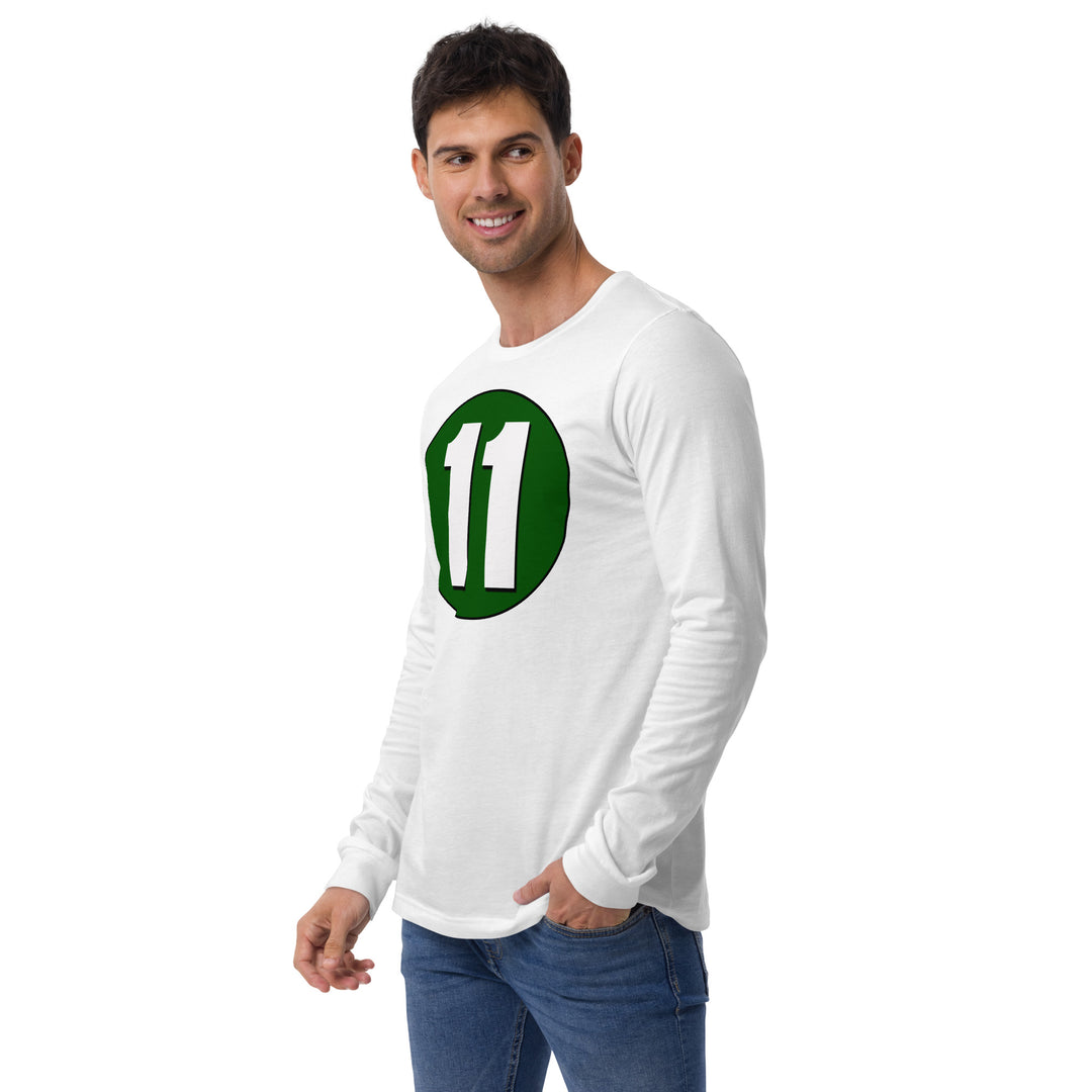 Unisex Long Sleeve Tee: White on Hunter Green 11