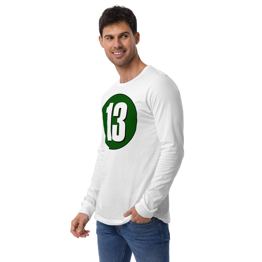 Unisex Long Sleeve Tee: White on Hunter Green 13