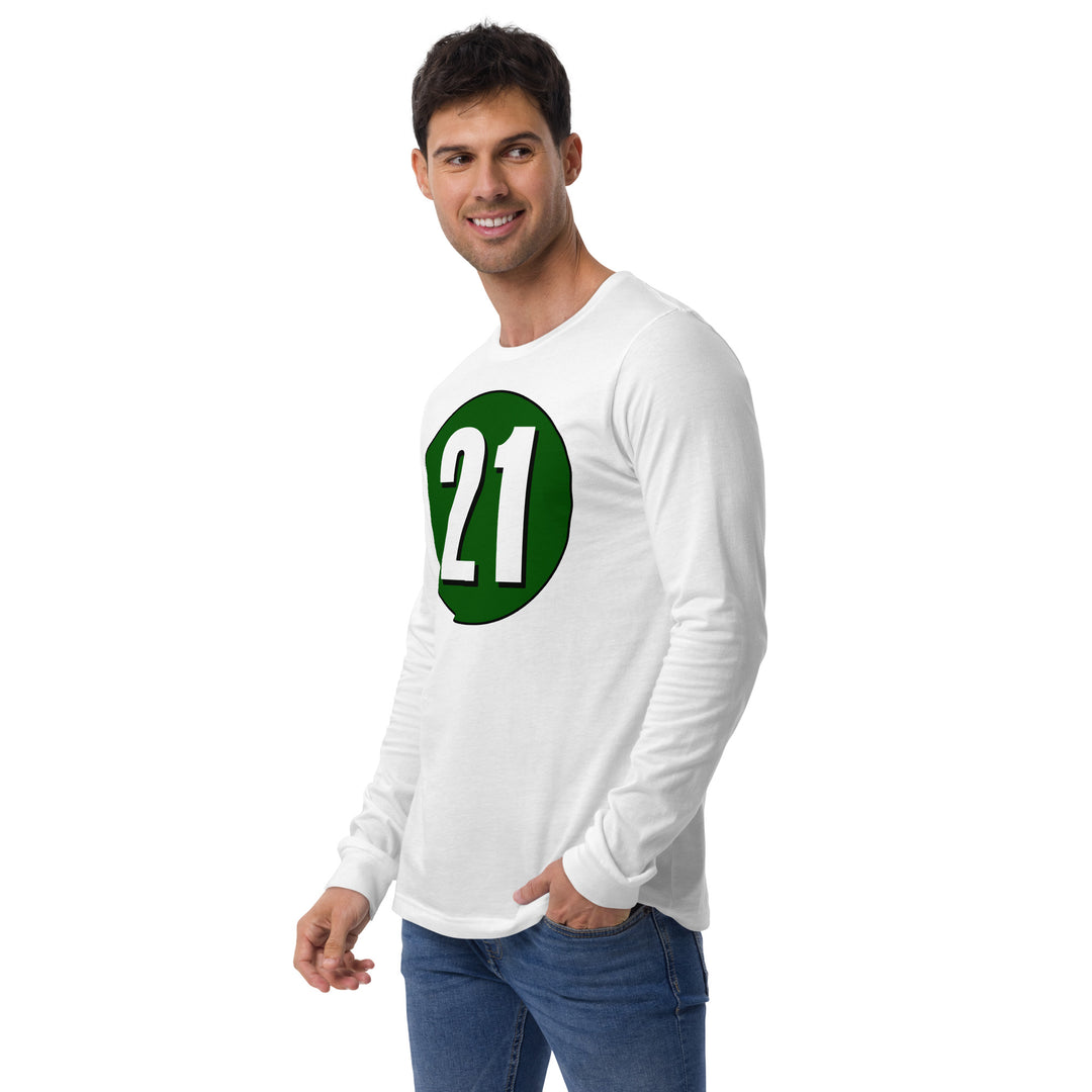 Unisex Long Sleeve Tee: White on Hunter Green 21