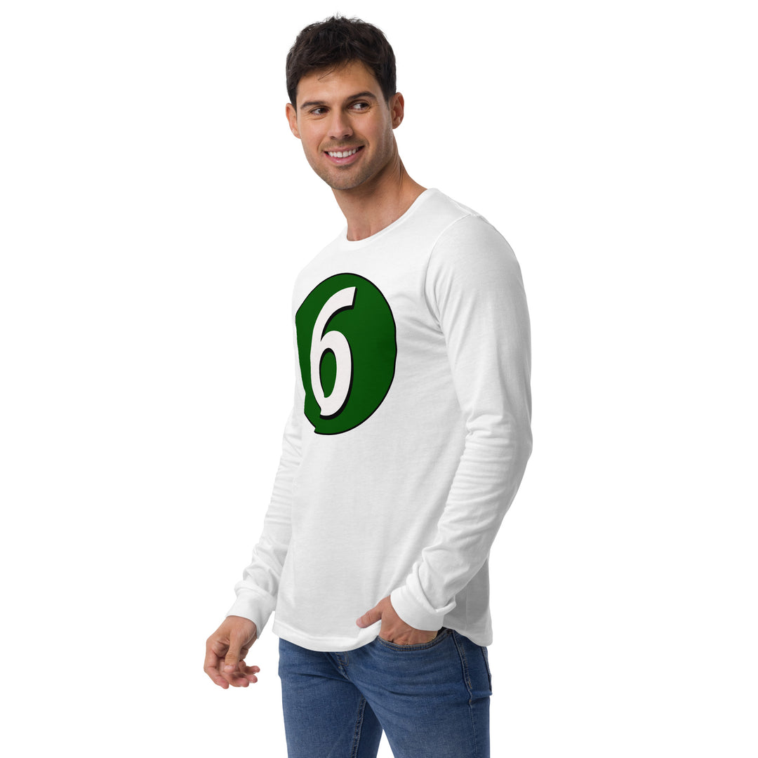 Unisex Long Sleeve Tee: White on Hunter Green 6