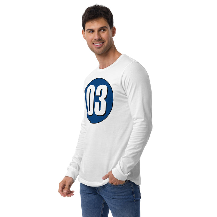 Unisex Long Sleeve Tee: White on Navy Blue 03