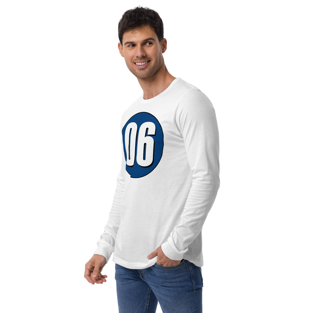 Unisex Long Sleeve Tee: White on Navy Blue 06