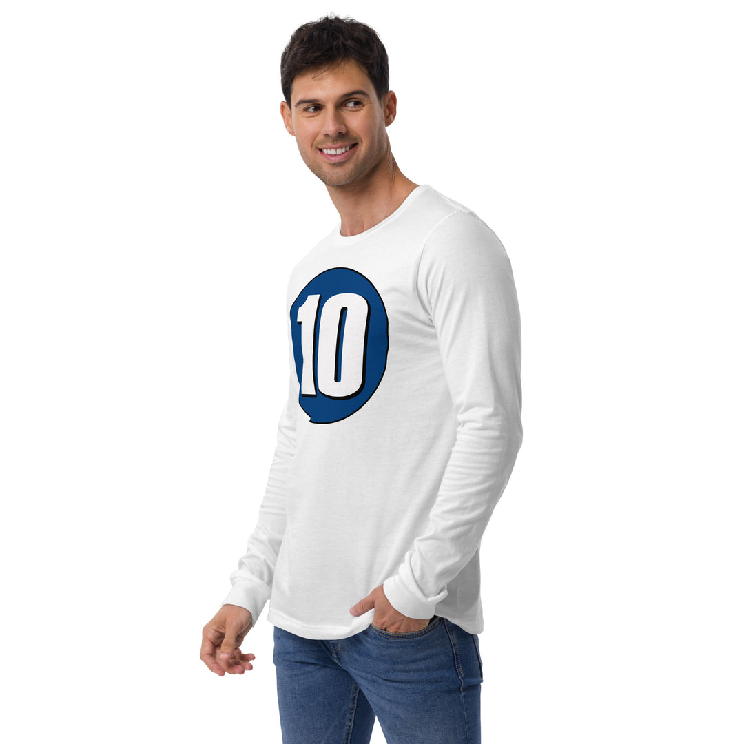 Unisex Long Sleeve Tee: White on Navy Blue 10