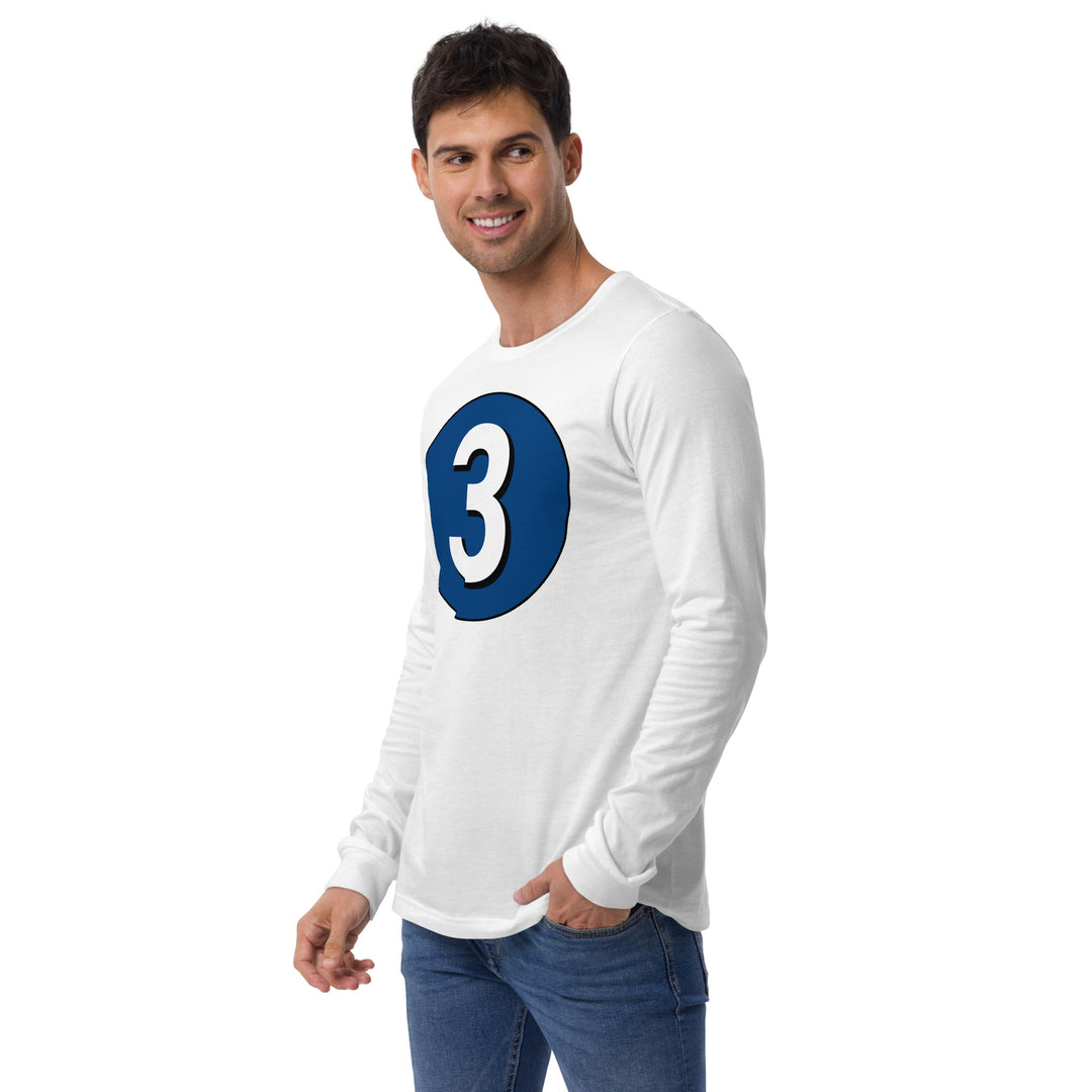 Unisex Long Sleeve Tee: White on Navy Blue 3