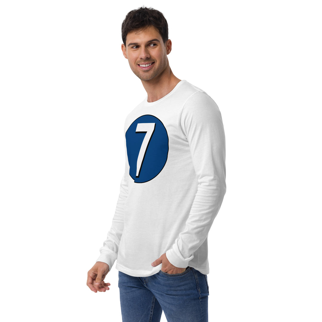 Unisex Long Sleeve Tee: White on Navy Blue 7