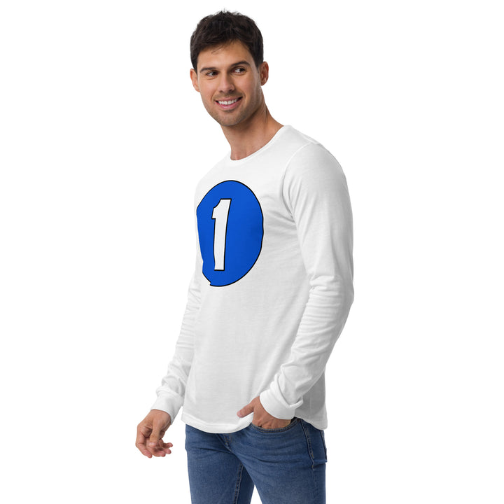 Unisex Long Sleeve Tee: White on Periwinkle 1