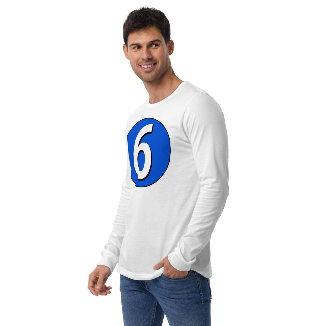 Unisex Long Sleeve Tee: White on Periwinkle 6