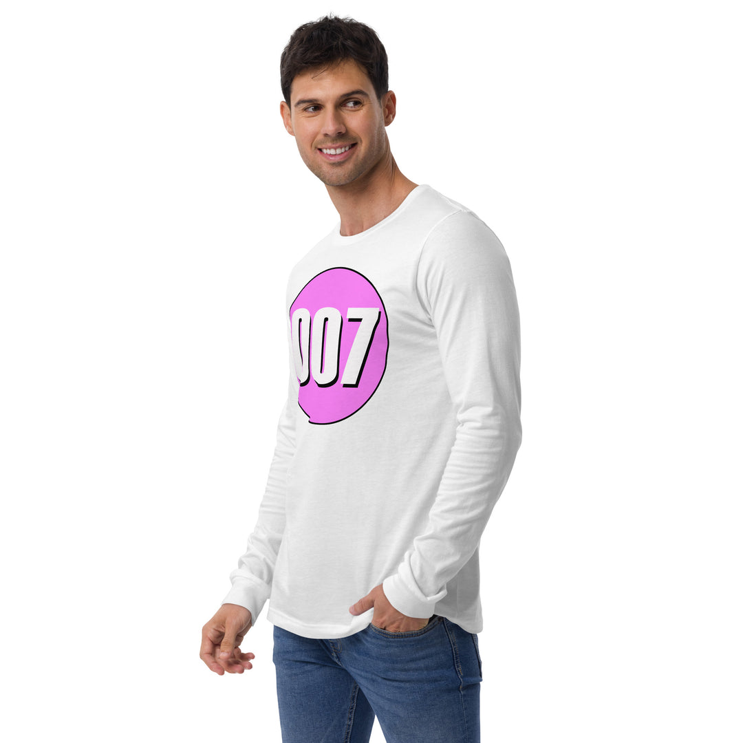 Unisex Long Sleeve Tee: White on Pink 007