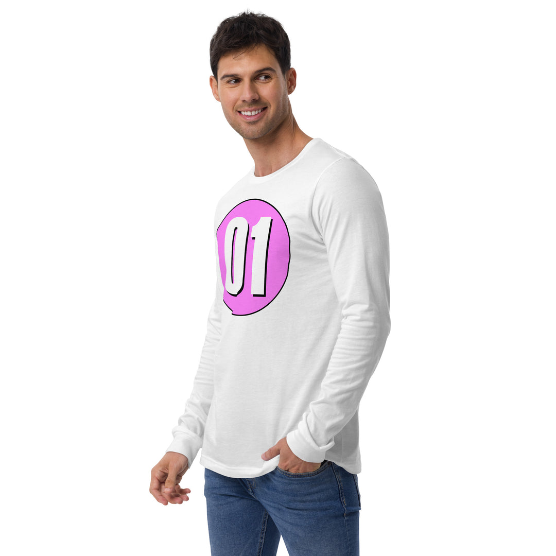 Unisex Long Sleeve Tee: White on Pink 01