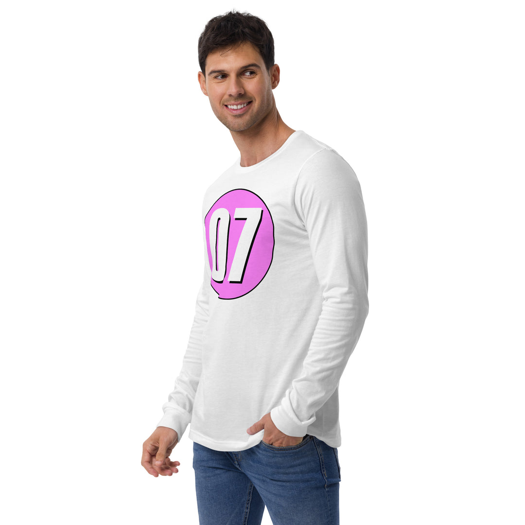 Unisex Long Sleeve Tee: White on Pink 07