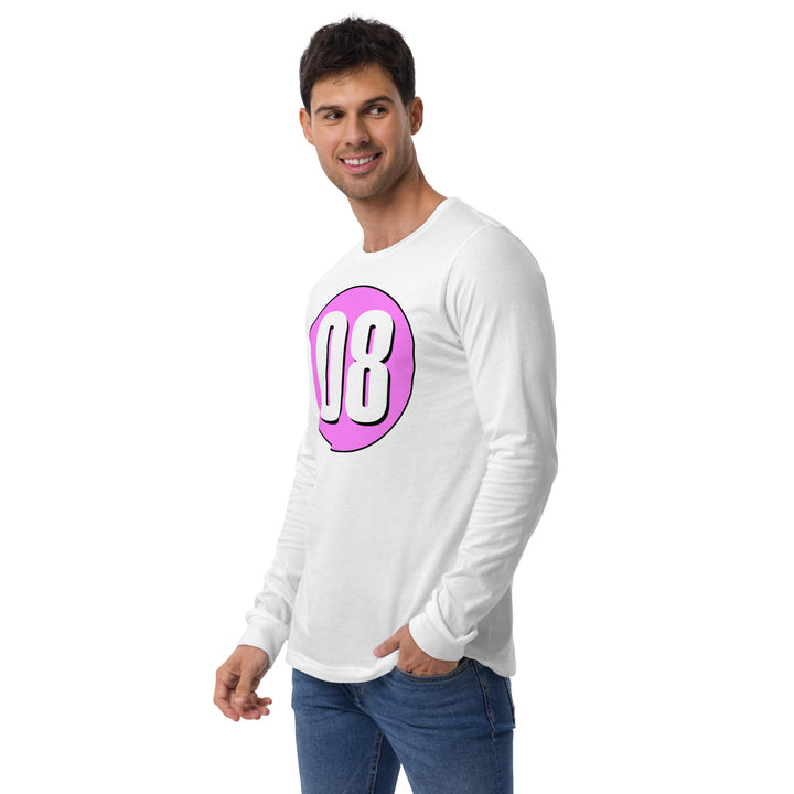 Unisex Long Sleeve Tee: White on Pink 08