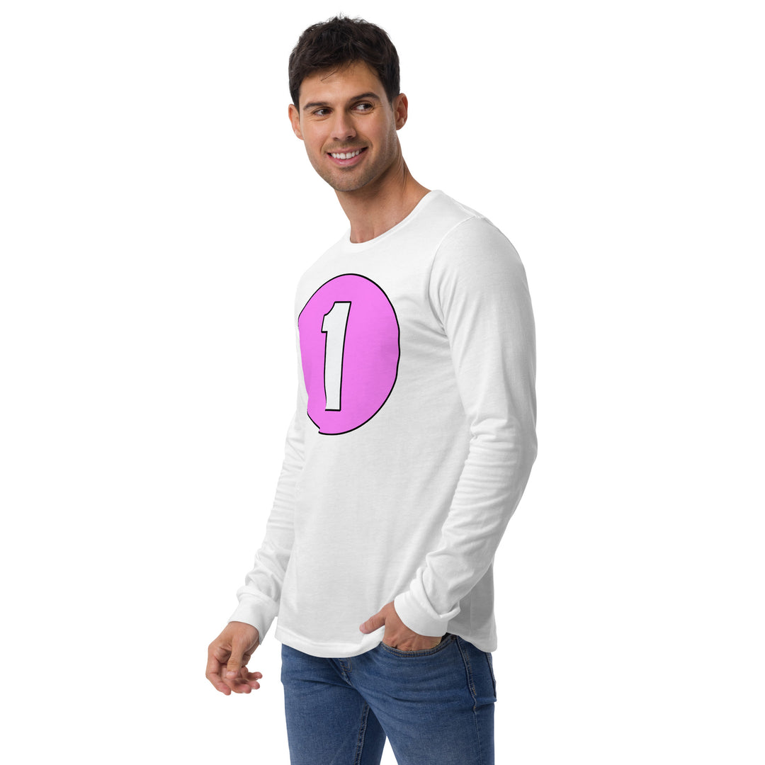 Unisex Long Sleeve Tee: White on Pink 1