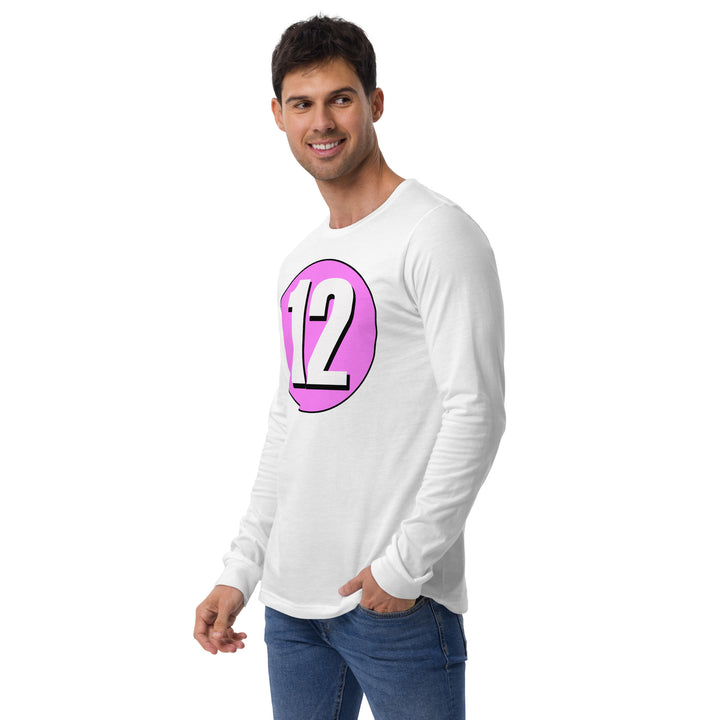 Unisex Long Sleeve Tee: White on Pink 12