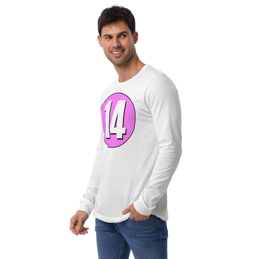 Unisex Long Sleeve Tee: White on Pink 14