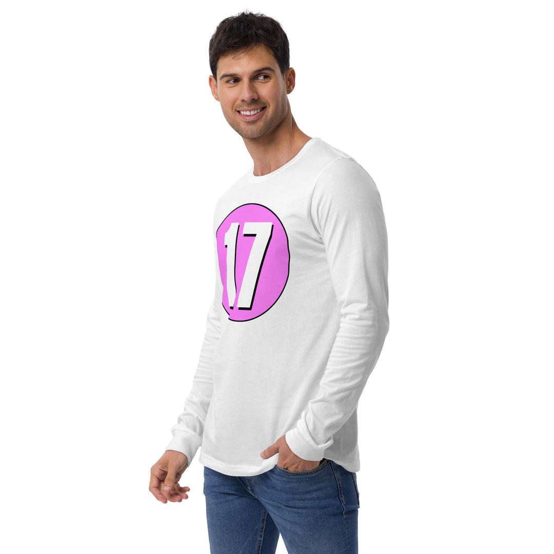 Unisex Long Sleeve Tee: White on Pink 17