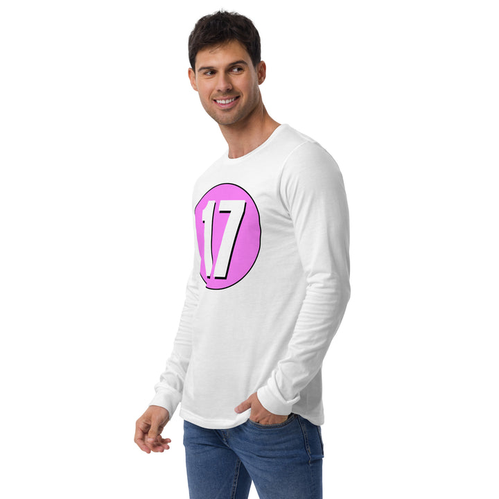 Unisex Long Sleeve Tee: White on Pink 17