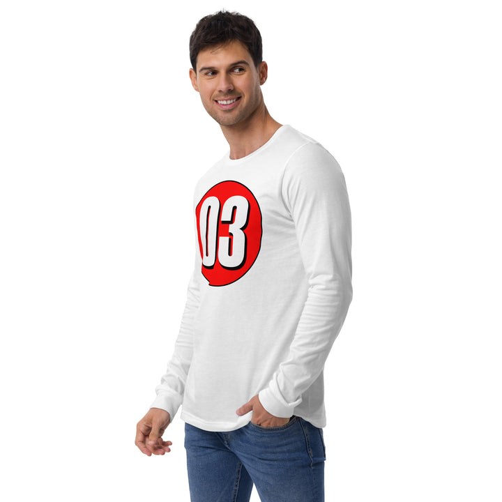 Unisex Long Sleeve Tee: White on Red 03