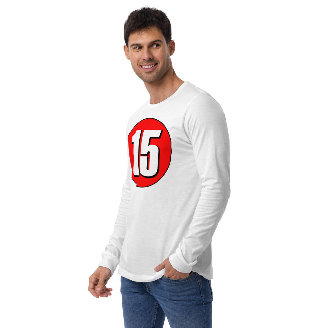 Unisex Long Sleeve Tee: White on Red 15