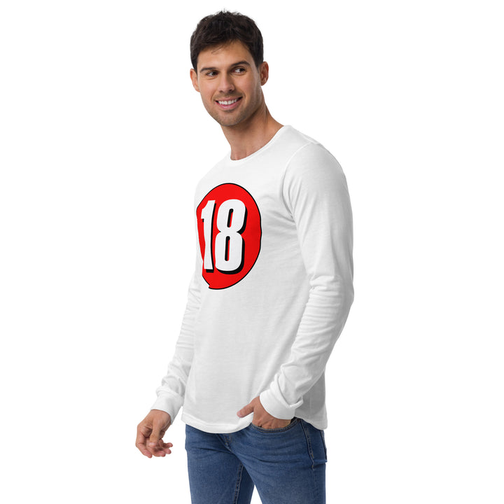 Unisex Long Sleeve Tee: White on Red 18